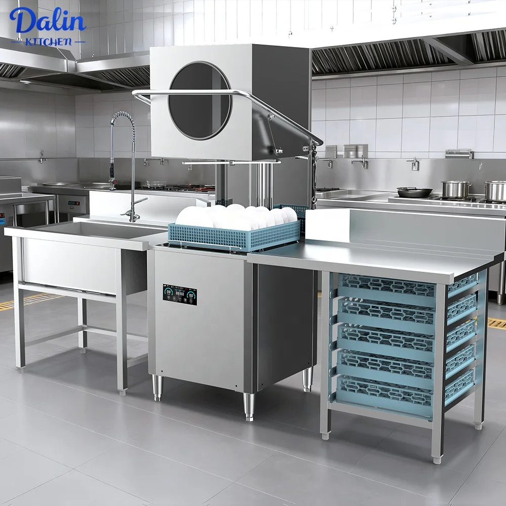 Smart Automatic Stainless Steel Dishwashing Machine Commercial Digital Hood-Type Dishwasher Intelligent Independent Lavavajilla