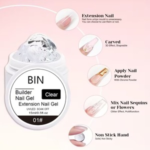 เจลต่อเล็บ BIN 15 มล. ปราศจากสาร Hema ไม่ต้องเช็ด สีขาวนม ลายดอกไม้ เนื้อเจลนุ่ม ไม่เหนียวเหนอะหนะ สำหรับต่อเล็บแบบ 3 มิติ - Product Image 5