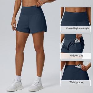 High Elastic Waist Solid Hidden Pocket Seamless 180g Yoga <b>Shorts</b> Women Quick Dry Breathable Stretch Tennis Running Workout - Product Image 2