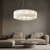 Lámpara de Araña de Lujo de Mármol Natural Español y Cobre, Estilo Postmoderno Minimalista, Elegante, para Techo Alto, Ideal para Hotel y Sala de Estar