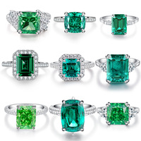 Anillo de Plata de Ley 925 con Piedra Preciosa, Anillo Cuadrado de Circonita Esmeralda, Estilo Clásico de Anillo de Compromiso y Boda de Plata de Ley 925