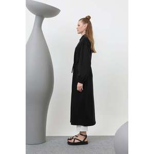 Vestido de Mujer con Cierre Frontal y Detalle a Rayas con Cintura Ajustable - 15198ELB - NEGRO - Product Image 4