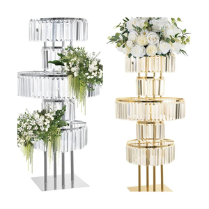 Luxury Metal Crystal Acrylic Pendant Event Party Decor Props Tall Gold Flower <b>Stand</b> <b>Backdrop</b> <b>Stand</b> Candelabra - Product Image 2