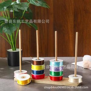 Wooden Spool Rack <b>Desktop</b> 3 Layers Solid Wood Ribbon Yarn Holder For Cake Flower Shops - Product Image 4