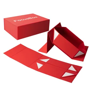 Logo kustom cetak buku mewah berbentuk kotak hadiah merah kemasan kertas karton kaku dapat dilipat kotak hadiah magnetik kulit kerang