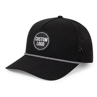 New Fashion Custom PVC Patch Logo 5 Panel Waterproof Polyester Sport Golf Hat,Laser Cut Perforated Dad Gorras,Rope Baseball Cap