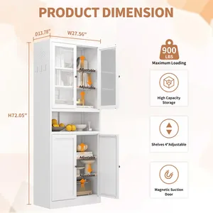 Armario <span class=keywords><strong>de</strong></span> <span class=keywords><strong>Cocina</strong></span> Moderno <span class=keywords><strong>de</strong></span> Madera Blanca <span class=keywords><strong>de</strong></span> 72 Pulgadas <span class=keywords><strong>de</strong></span> Alto, Armario <span class=keywords><strong>de</strong></span> Almacenamiento Independiente con Puertas <span class=keywords><strong>de</strong></span> Vidrio para Comedor - Product Image 5