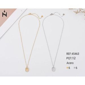 Collana con Ciondolo a Forma di Lettera G con Diamante, 10x15cm, Stile Collare, Catena in Acciaio, Tono Oro e Argento - Product Image 1