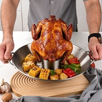 Poêle à rôtir pour poulet et wok à légumes en acier inoxydable 430 épaissi, anti-rouille, résistant au four, avec double poignée