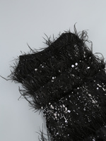 SB3673 mode dame paillettes plume sans bretelles Maxi robe Sexy dos nu paillettes robe noire femmes élégantes robes de soirée de fête