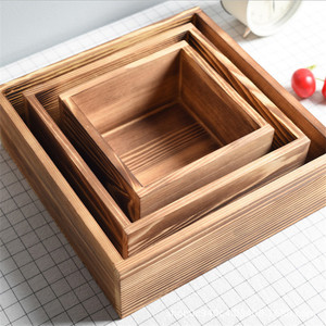 Wooden <b>Storage</b> Box Square <b>Stackable</b> Lacquered Wood Kitchen Organizer Food <b>Container</b> Minimalist Design - Product Image 1