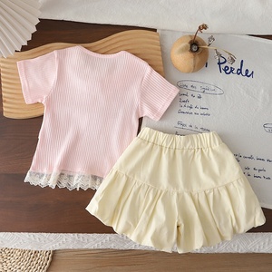 Ensemble de vêtements pour enfants d'été à manches courtes avec bordure en dentelle, deux pièces, pour <span class=keywords><strong>les</strong></span> petites filles - Product Image 4