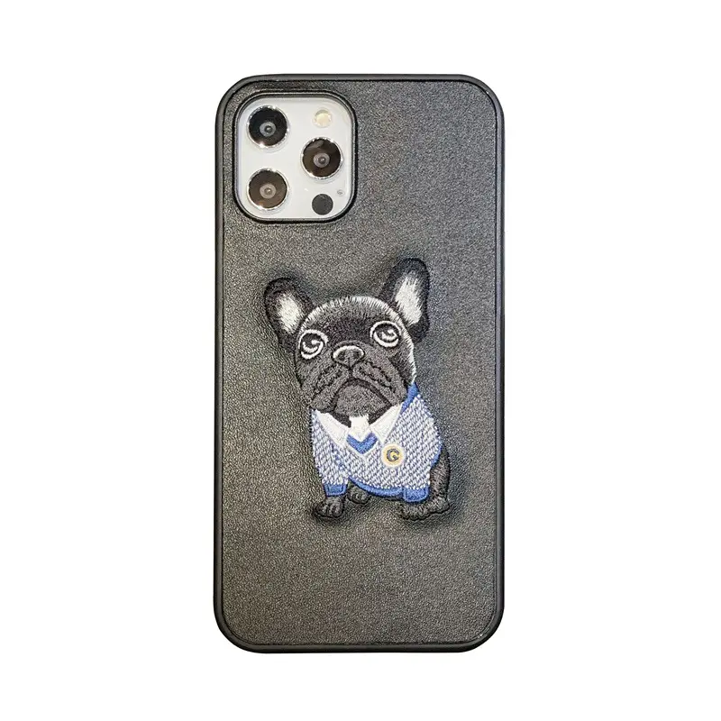 Factory Wholesale Crocodile PU Leather Embroidered Bulldog Phone Case For iPhone14Promax13 Unisex Fashion cover For 13max xr xs