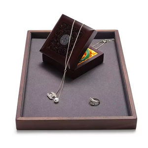 Luxury Jewelry Wooden Pu Leather Jewelry Storage Tray <b>Plate</b> <b>Ring</b> Pendant Necklace Display Tray for Jewelry Counter - Product Image 3