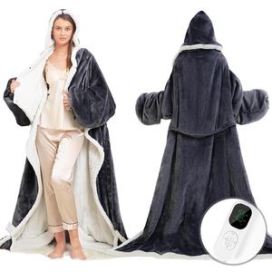 بلوفر بغطاء رأس قابل للارتداء ، بطانية بغطاء رأس مع أكمام ، محمول للتدفئة بالحجم الكامل وبطارية قابلة لإعادة الشحن تعمل بالطاقة - Product Image 1