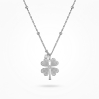 Collier QIAOREN 12896 plaqué or 18 carats, trèfle à quatre feuilles, en acier inoxydable, étanche et inaltérable, avec chaîne satellite porte-bonheur