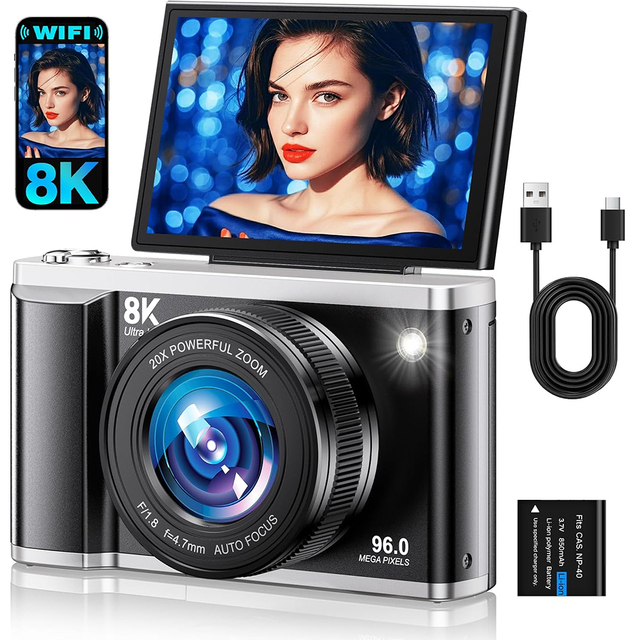 8K Digital Vlog Camera 48MP 180 Flip Screen Compact Cameras WIFI Autofocus 20X Zoom 3.5 Inch Display Digital Cameras