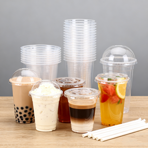High Quality 12/14/16/18/20OZ Disposable <b>Boba</b> <b>Bubble</b> Tea Cups Milkshake U-shape Pet Disposable Coffee Plastic Cup with Lids - Product Image 5
