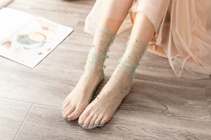 ग्रीष्मकालीन पतली रेशम सॉक पारदर्शी स्टारी ग्लिटर सीधे परी स्लॉच महिला मोजे - Product Image 4