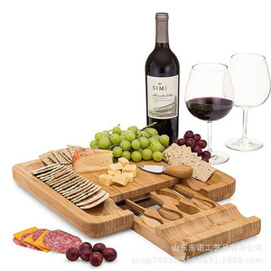Wooden <b>Cheese</b> Board <b>Set</b> With Drawer <b>Knife</b> Cutlery For Kitchen Serving And Party Use - Product Image 1