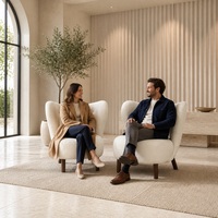 Ensemble de fauteuils d'appoint, fauteuil lounge rembourré en bouclette avec dossier boutonné, pieds en bois, personnalisable OEM, sièges pour hall d'hôtel
