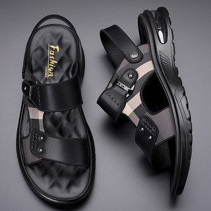 Sandalias planas para hombre, de cuero suave, informales, para verano, para exteriores, sin cordones, con amortiguación de aire, para la playa, para jóvenes - Product Image 3