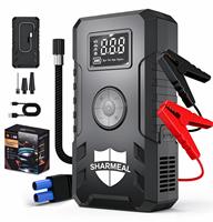 SHARMEAL Démarreur de Batterie de Voiture Portable 12V, Démarreur d'Urgence 6000mAh, Power Bank avec Pompe à Air et Cric