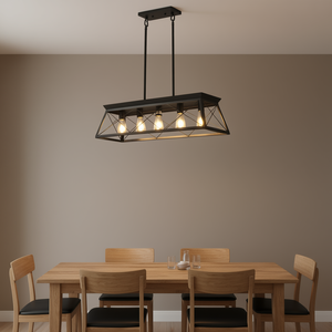 Lustre suspendu industriel moderne en fer forgé noir de 32 pouces à 5 lumières, réglable, pour salle à manger et salon - Product Image 2