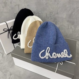Women's Pearl Knitted <b>Hat</b> Winter Warm Stretchable Ear-Covering Beanie Black White <b>Khaki</b> Royal Blue Beige Pink Purple Dark Gray - Product Image 2
