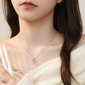 Collier en argent sterling S925 avec émail lune, étoile et cœur, zircon, ambiance rêveuse, cadeau d'anniversaire pour femme, chaîne de clavicule, bijoux - Product Image 3