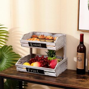 Fruit and <b>vegetable</b> storage <b>basket</b>, kitchen countertop storage <b>basket</b>, <b>vegetable</b> rack, double-layer vertical wooden <b>vegetable</b> - Product Image 1