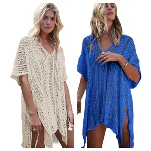 2024 Nhà Máy Phụ Nữ Của Ren Cardigan Hoa Crochet Sheer Bãi Biển Bìa UPS Dài Ăn Mặc Giản Dị Xem-Mặc Dù Lưới Che Up Bikini