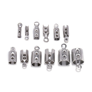 Clips de cordon en acier inoxydable ronds avec points, accessoires de bijoux DIY, boucle de corde pour collier et bracelet, 50 paquets - Product Image 1