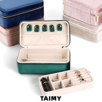 Boîte à bijoux en velours à double couche avec fermeture éclair, logo personnalisé, grand format, plateau intérieur amovible, grande capacité, boîte de rangement portable pour bijoux