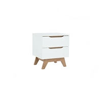 Mesa Auxiliar MANDO de Madera Blanca Escandinava con 2 Cajones, Diseño Clásico Moderno para Dormitorio Infantil, Almacenamiento Junto a la Cama