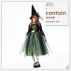 Costumes <span class=keywords><strong>d</strong></span>'Halloween pour enfants : Vampires verts, tenues de spectacle amusantes, robes de sorcières et de princesses pour spectacles sur scène - Product Image 6
