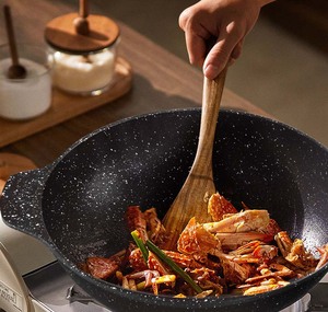 <span class=keywords><strong>Wok</strong></span> en pierre médicale écologique de 32 cm, poêle chinoise antiadhésive, poignée composite, capacité de 8 L, couvercle en verre, compatible gaz et induction - Product Image 6