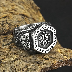 Anillo de Brújula Hexagonal Vikingo de Acero Inoxidable, Joyería Hip Hop para Hombre, Diseño Geométrico Resistente al Óxido, Regalo - Product Image 1