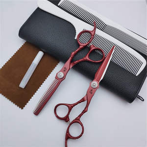 Ciseaux de coiffure rouges HV-6 en acier inoxydable, ciseaux à effiler, ciseaux plats, manche moyen, outils professionnels pour coiffeur - Product Image 2