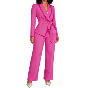 Ensemble 2 pièces <span class=keywords><strong>pantalon</strong></span> et blazer à sequins pour <span class=keywords><strong>femme</strong></span>, tenue de cérémonie élégante, blazer ceinturé avec ornements en cristal, Sehe Fashionbisou - Product Image 5
