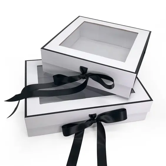 Recicl o caixa de presente de papelão branco luxuosa personalizada com janela transparente, lenço ecológico, caixa de embalagem de toalha, caixa postal