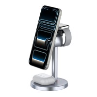 Chargeur sans fil magnétique 3-en-1 15W avec support de téléphone multi-angle pour montre et écouteurs, finition ABS couleur, Type-C