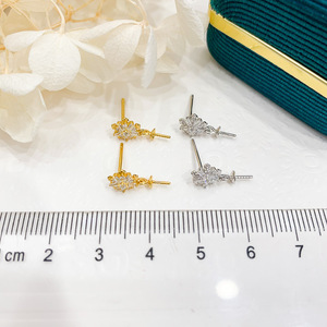 Accessoires en argent S925 pour la création de bijoux, support vide en forme de flocon de neige pour boucles d'oreilles en argent avec perles rondes de 8 à 12 mm, modèle 21111 - Product Image 2