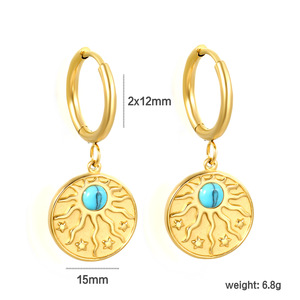 Pendientes Colgantes de Aleación de Zinc con Elemento Solar, Engaste de Bisel, Joyería para Fiesta, Patrón de Estrella, Tono Dorado, Pendientes de Moda - Product Image 5