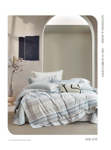 Juego de Ropa de Cama de Satén Estampado 100% Algodón Natural - <span class=keywords><strong>Funda</strong></span> de Edredón y Fundas de Almohada con Bordado de Líneas - Product Image 6