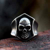Hot Verkoop Keten Groothandel Roestvrij Staal Vinger Ring Zwarte Kleur Schedel Ringen Sieraden Accessoires Voor Mannen
