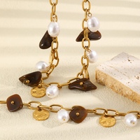 Colliers ras du cou en acier inoxydable épais avec perles, pierres ou pièces de monnaie pour femmes, étanches, bijoux de clavicule, cadeau