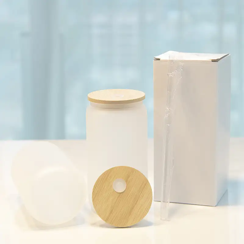 360 artesanato personalizado subolmação em branco, borosilicate, bebidas de suco de leite, leite, refrigerante, com tampa, canudo