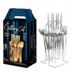 Stainless Steel Eco-Friendly Luxury Knife Fork Spoon Set 24pcs Gold Rose Gold Flatware Stand Food Grade High <b>Mirror</b> Polish - Product Image 1