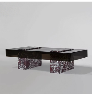 Tavolino da Salotto Moderno in Vetro Temperato con Base in Marmo di Lusso, Set di Tavolini da Caffè in Vetro <span class=keywords><strong>per</strong></span> <span class=keywords><strong>Soggiorno</strong></span> - Product Image 5